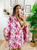 Completo Giacca e Short fiori fucsia