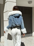 Giaccone di jeans pelo bianco