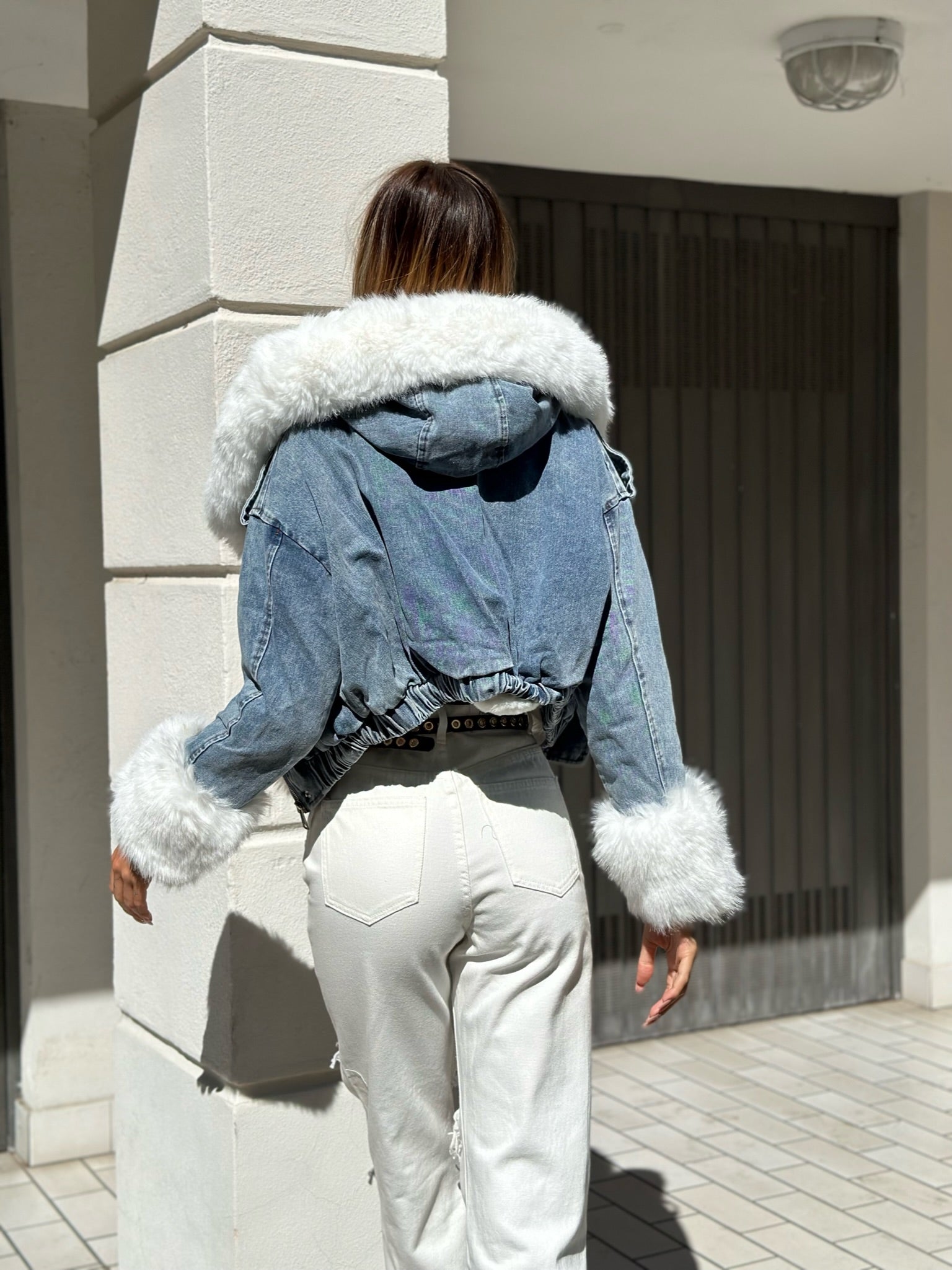 Giaccone di jeans pelo bianco