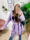 Cardigan sfrangiato lilla