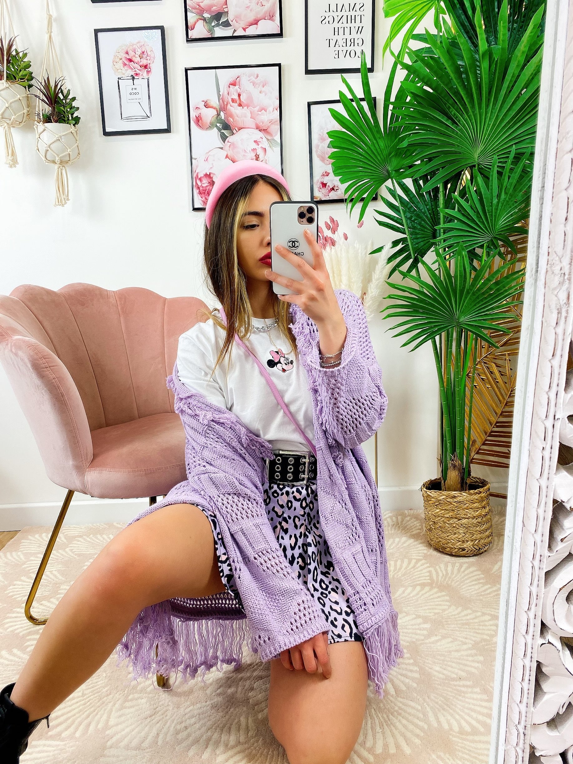 Cardigan sfrangiato lilla