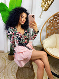 Top a fiorellini rosa e verdi