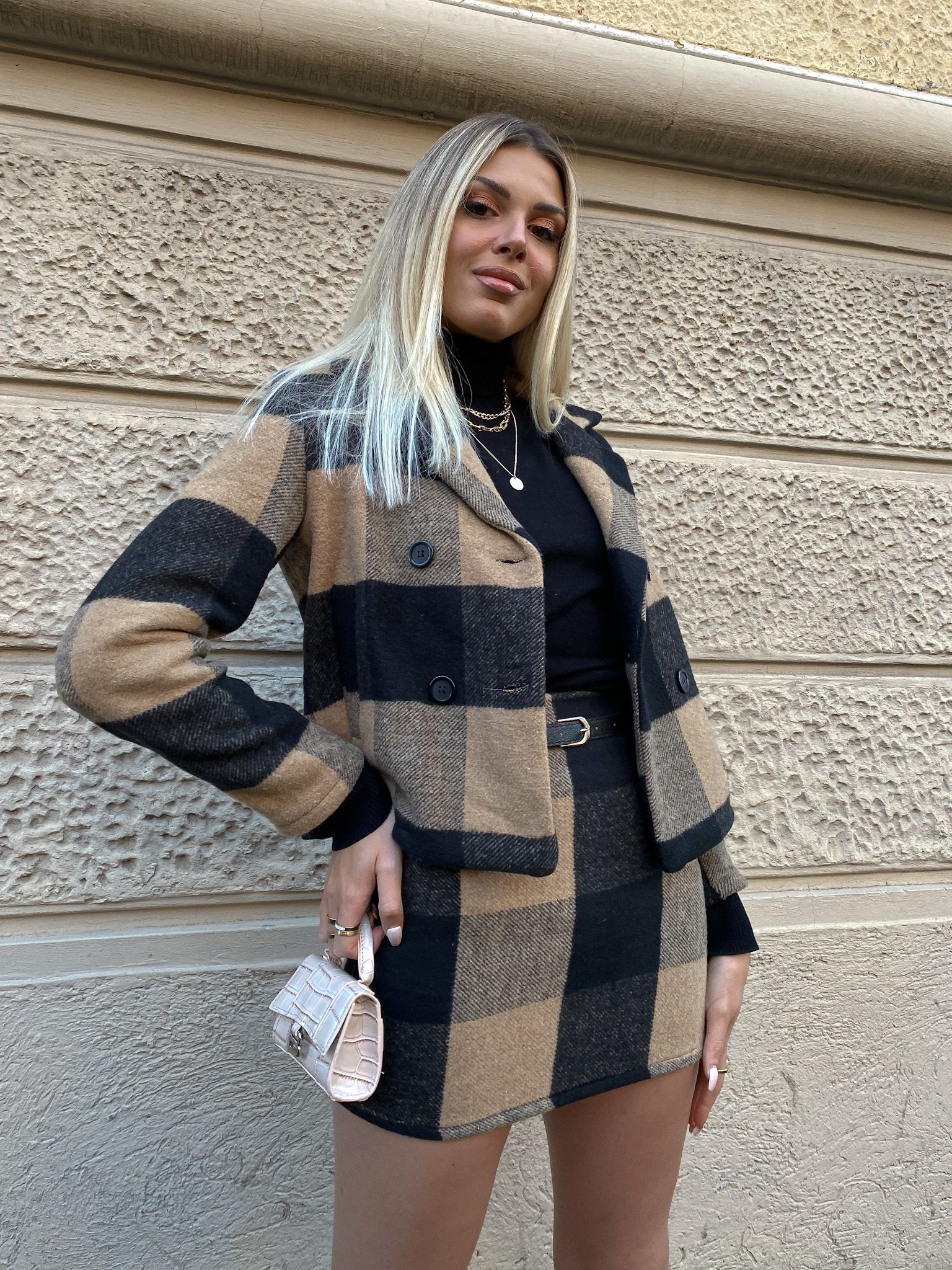 Giacca in tweed check marrone