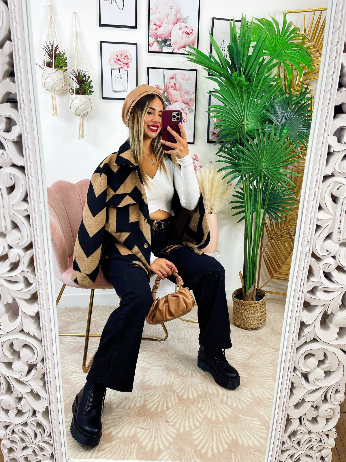Giacca a quadri dettaglio beige zig zag