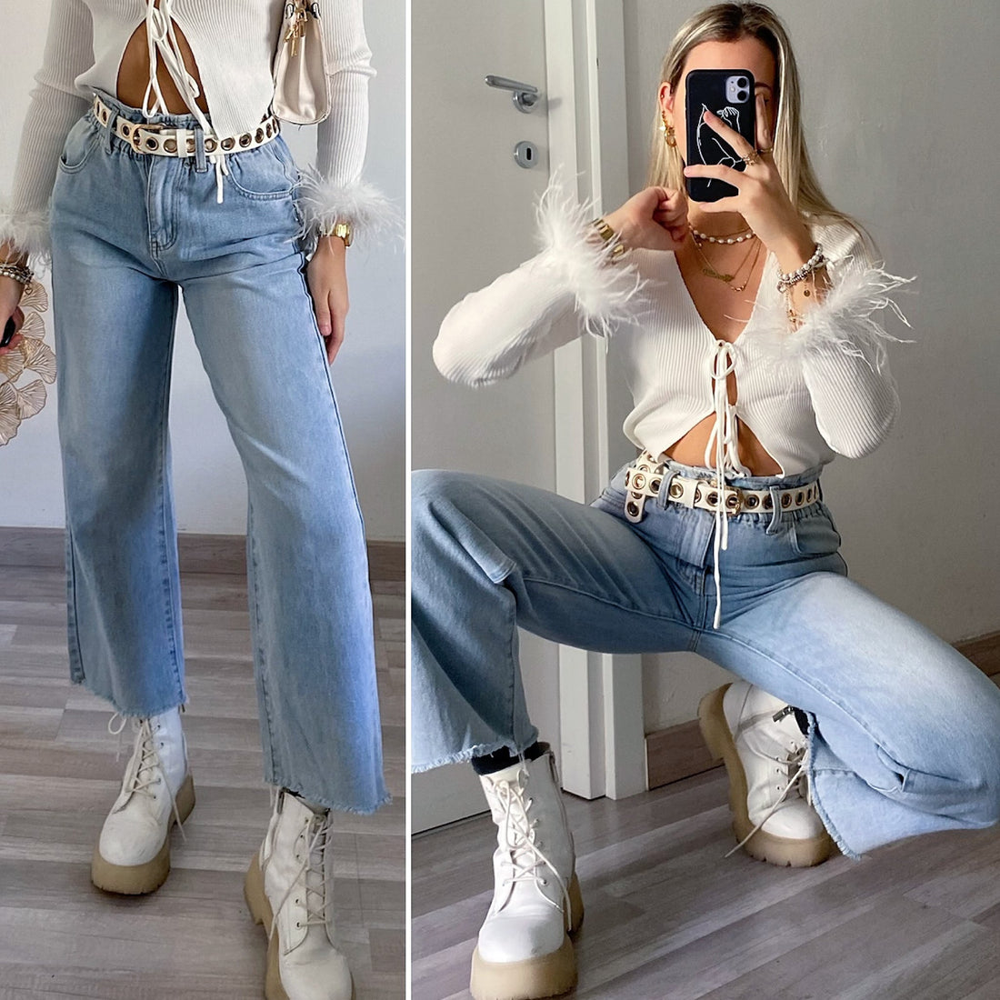 Jeans elasticizzato in vita zampa larga