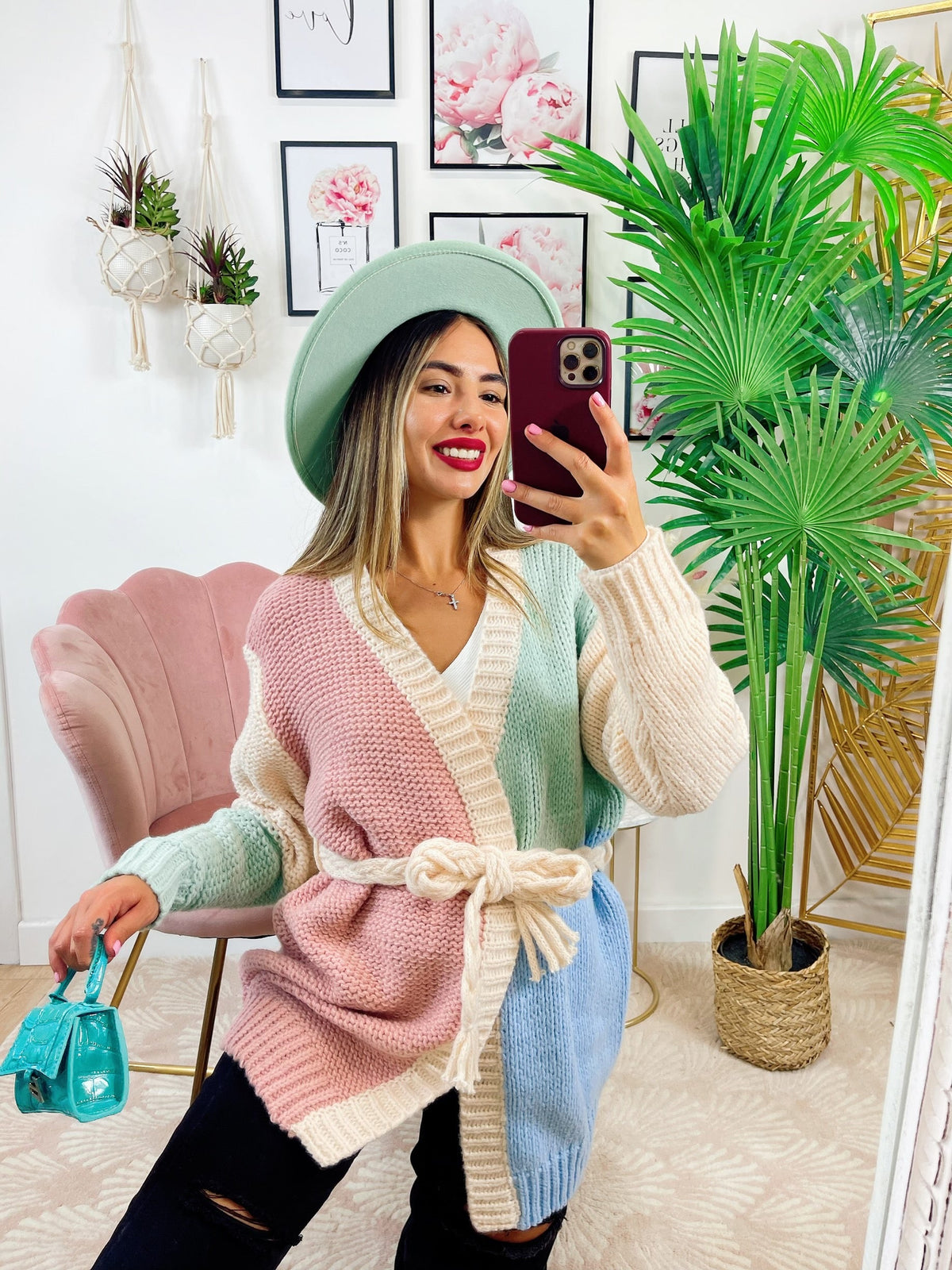 Cardigan Rainbow quality dettaglio celeste