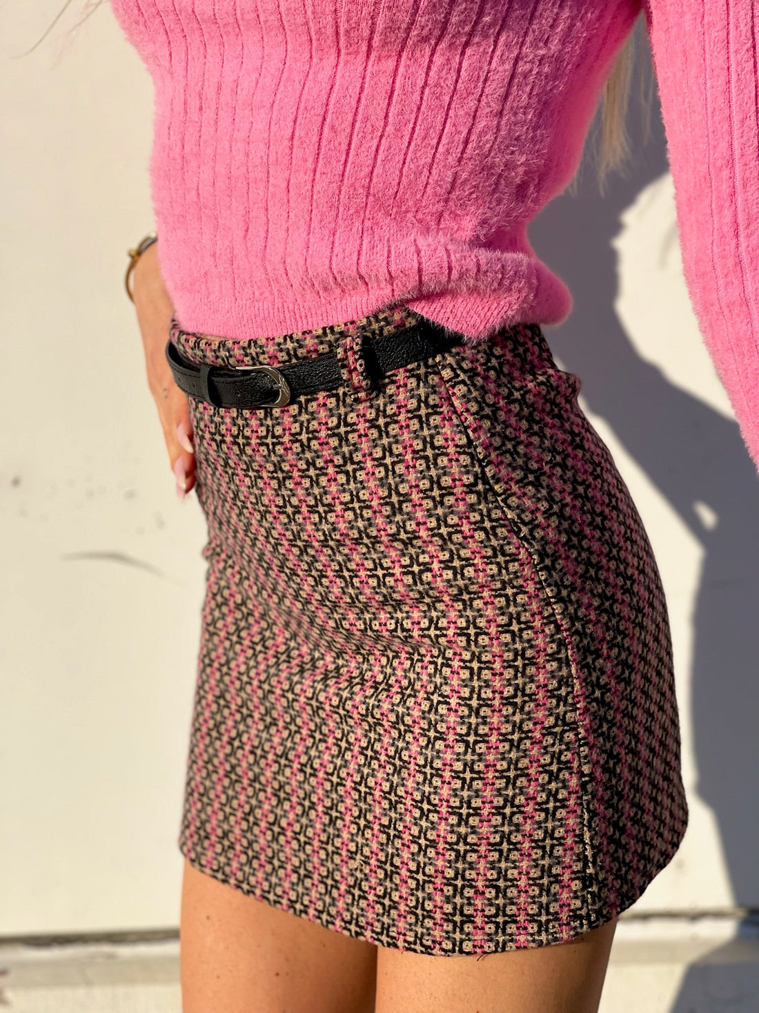 Gonna in tweed dettaglio rosa barbie
