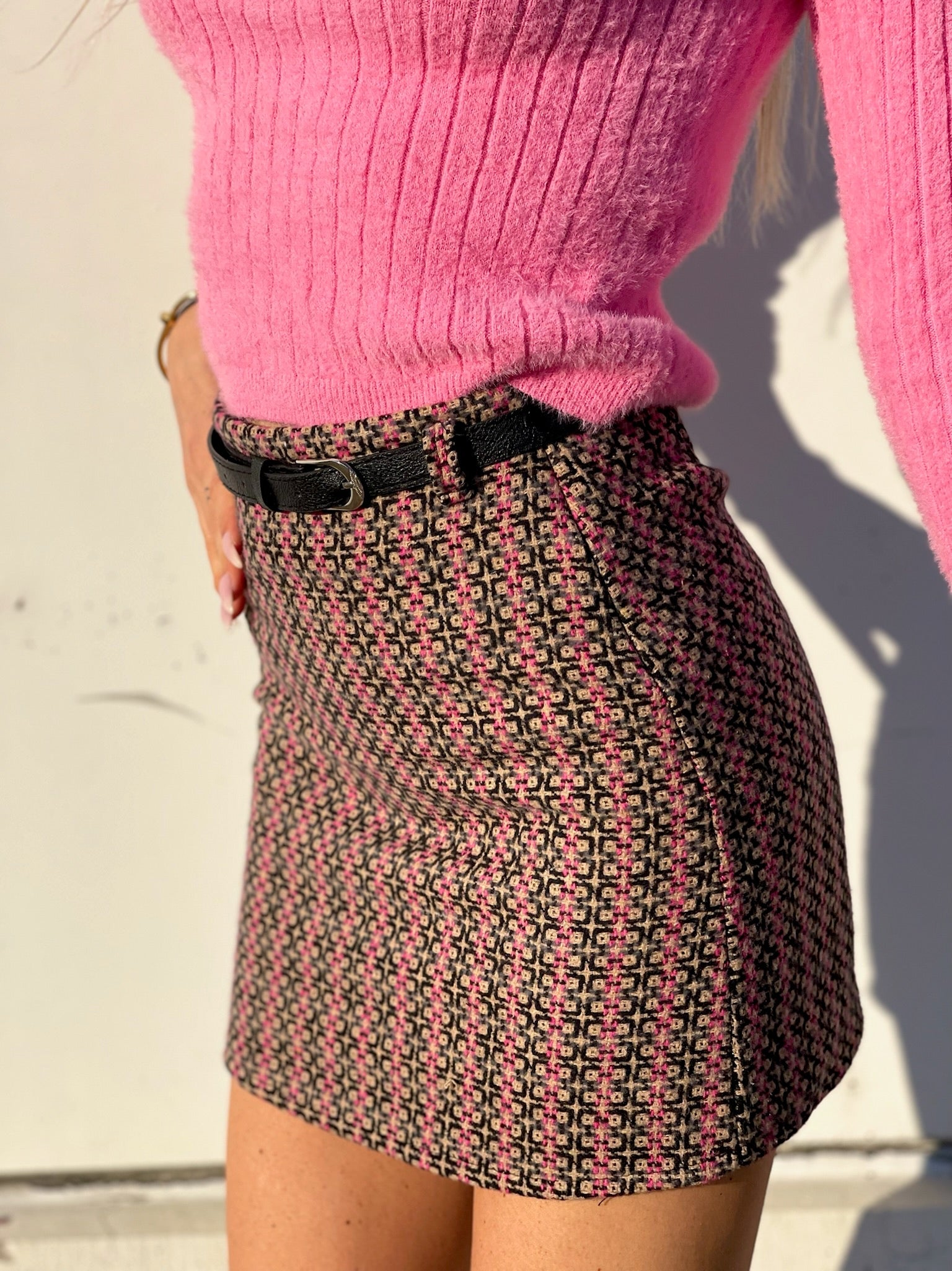 Gonna in tweed dettaglio rosa barbie