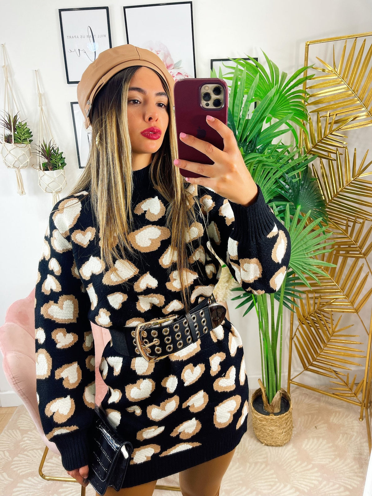 Maxi maglione morbidissimo con cuori Nero
