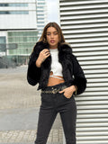 Giaccone di jeans nero pelo nero