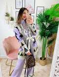 Cardigan con frange stampa cavallo lilla