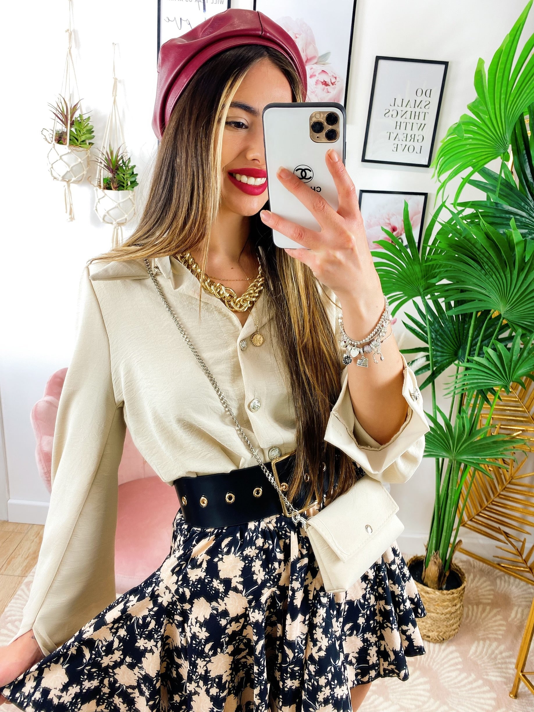 Camicia con bottoni Beige