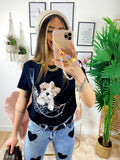 T-Shirt con bulldog e catena Nera