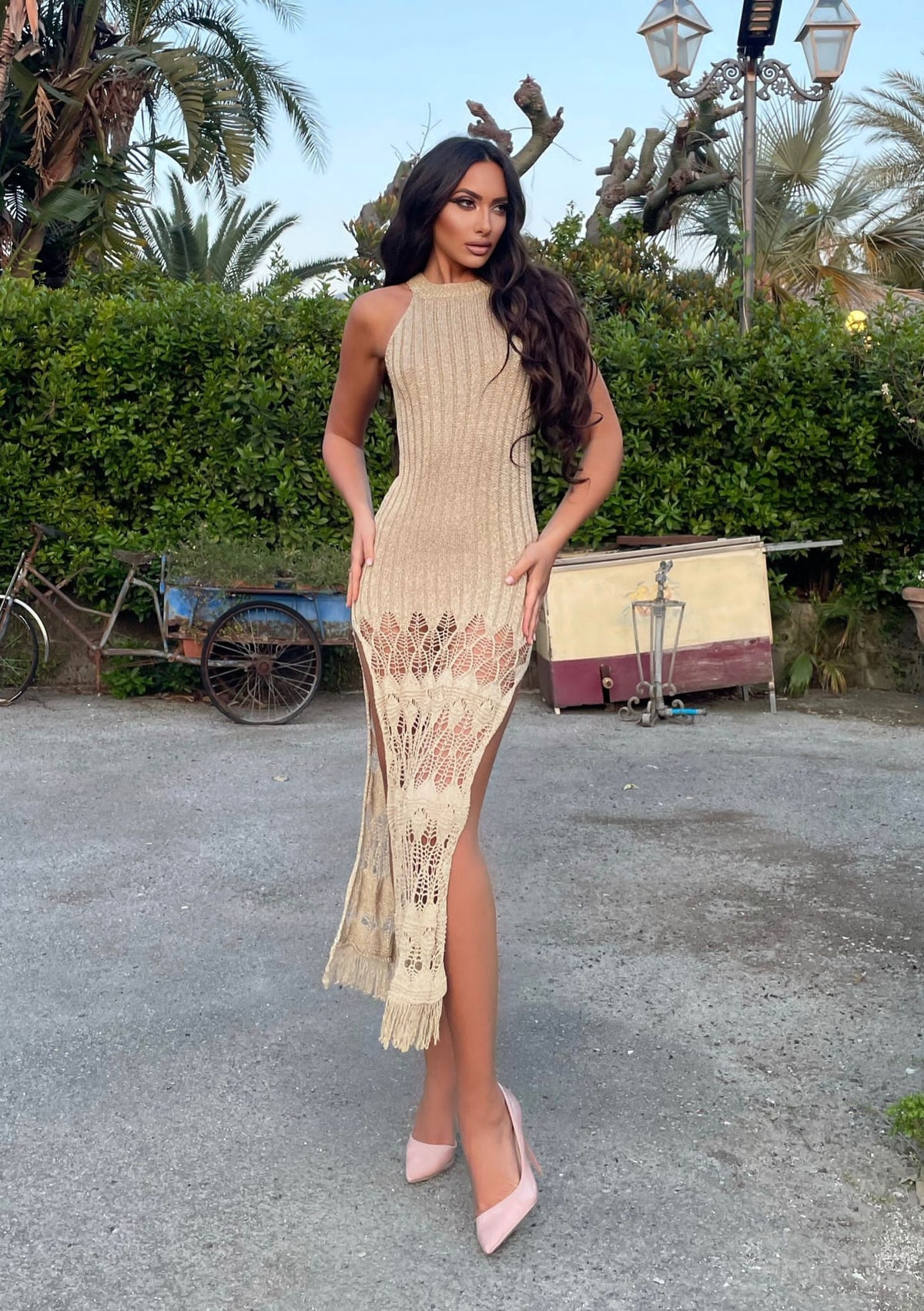 Abito lurex oro con frange
