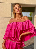 Tutina Fuxia scollo a barchetta e balze