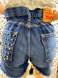 Short Vintage Levi’s jeans scuro con borchie argento