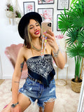 Top stampa bandana nero