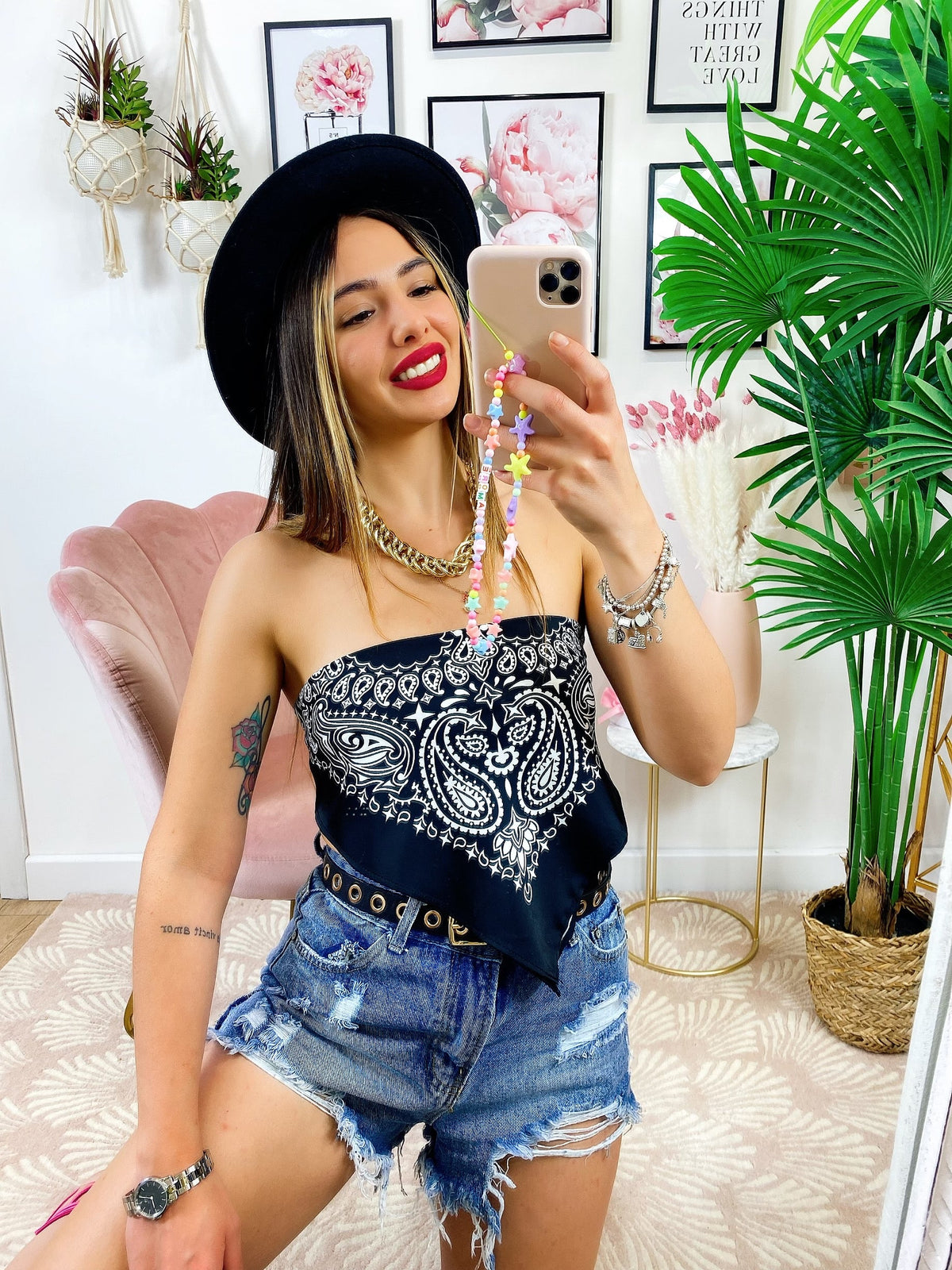 Top stampa bandana nero