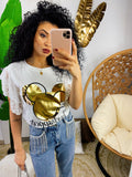 T-shirt con stampa oro