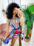Tutina a fiori con maxi gonna