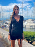 Abito arricciato nero manica lunga