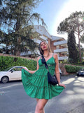 Abito a balze con gonna ampia a pois Verde