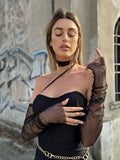 Abito nero maniche velate e laccio