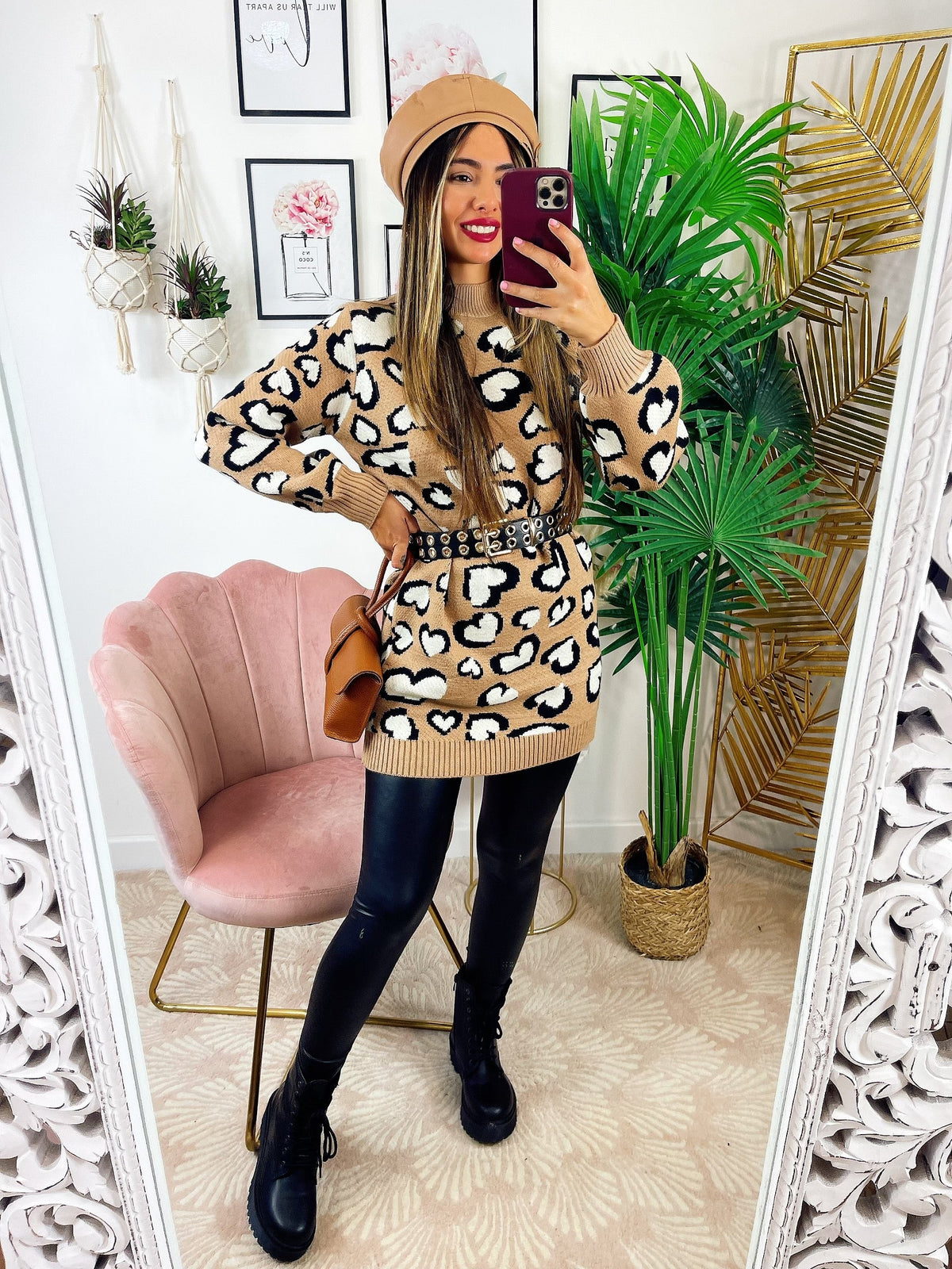Maxi maglione morbidissimo con cuori Camel