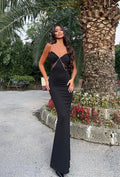 Tubino lungo nero spalline in strass