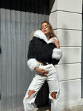 Giaccone di jeans nero pelo bianco