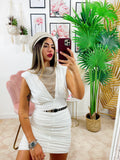 Abito aderente bianco con strass
