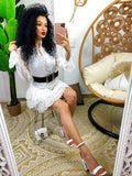 Abito a balze bianco con glitter argento