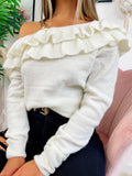 Maglione con scollo e dettaglio in catena bianco