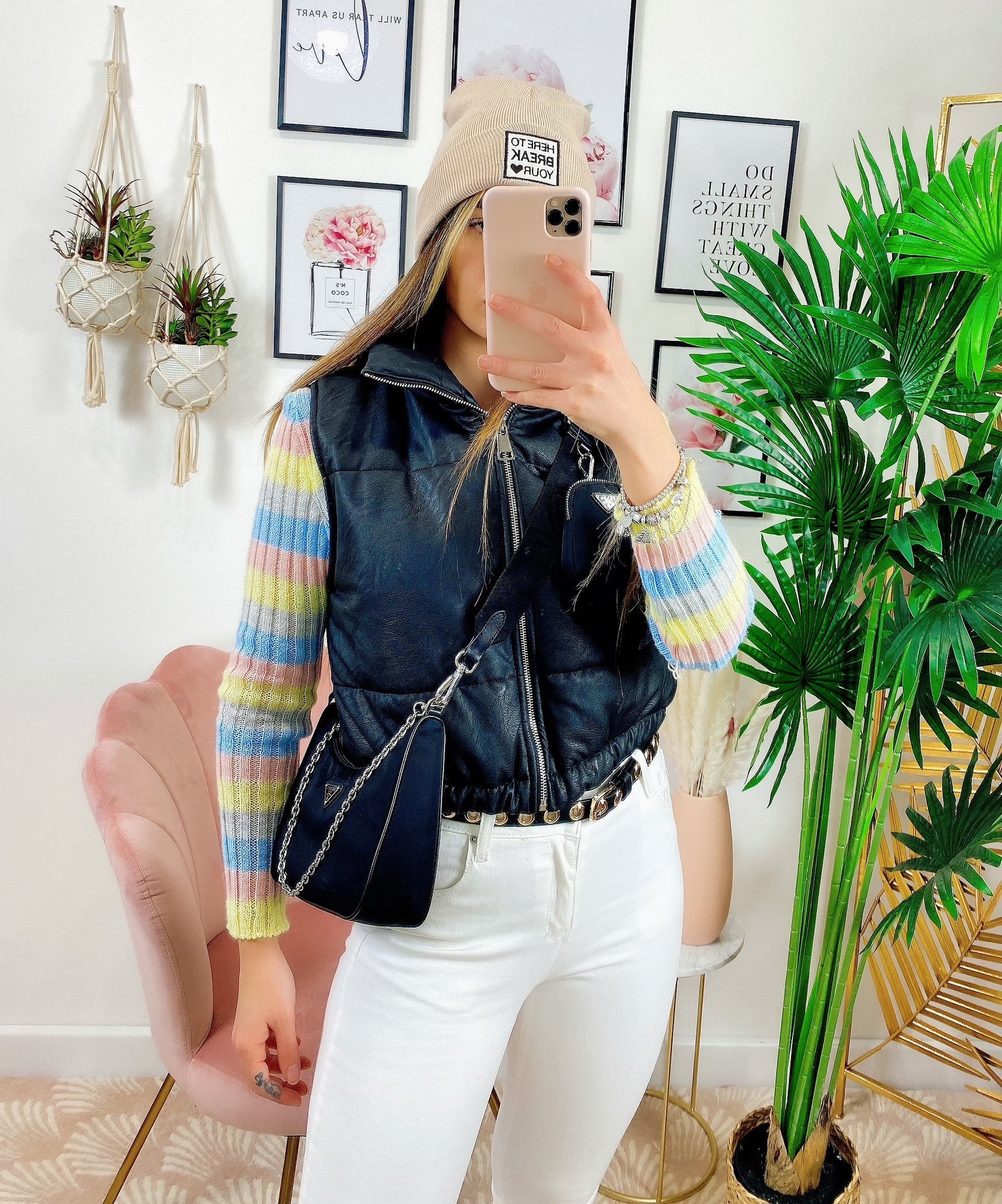Bomber in ecopelle smanicato Nero