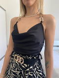 Top in raso con catena argento