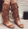 Sandali alla schiava con frange camel