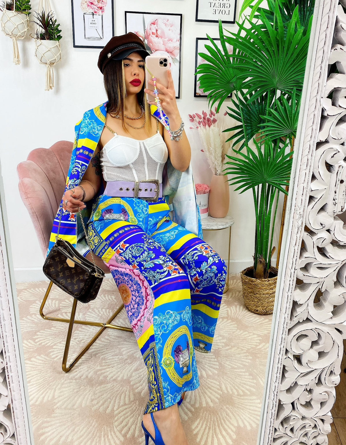 Pantalone a zampa stampa etnica Base Blu