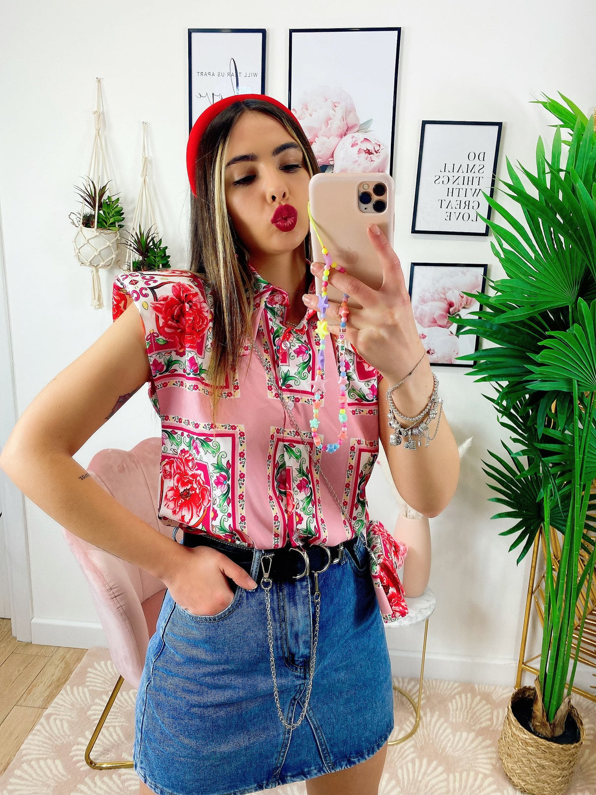 Camicia smanicata con borsetta base Rosa