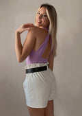 Short in ecopelle bianco con cintura