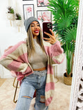 Cardigan morbido a righe rosa