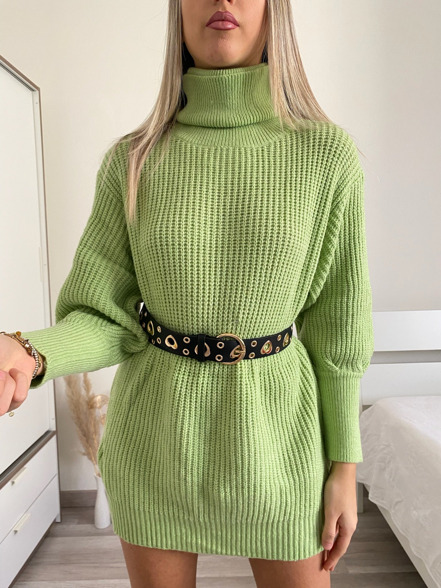 Maxi maglione top quality collo alto menta