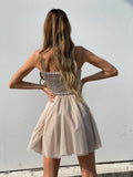 Abito corto in tulle beige
