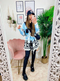 Cardigan con frange e cinta celeste