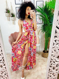 Dress Afrodite rosa fiori giallo lilla