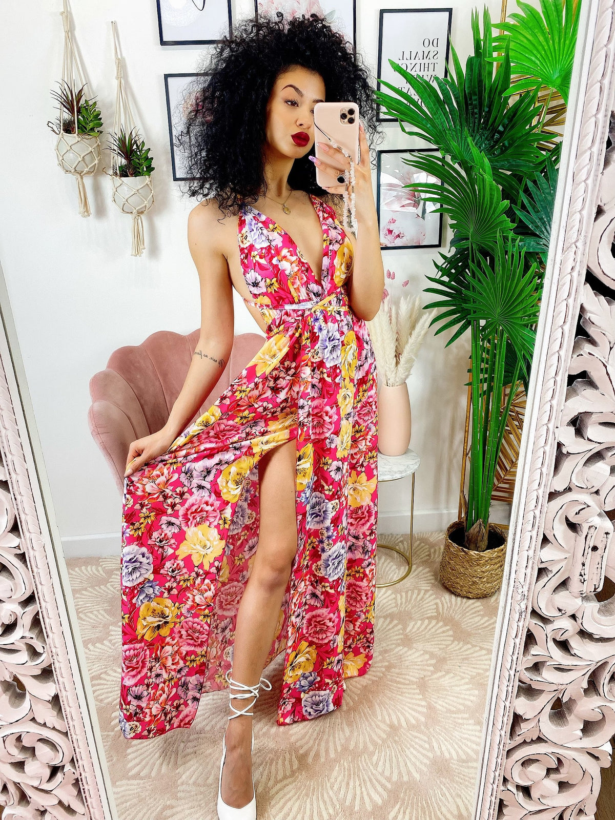 Dress Afrodite rosa fiori giallo lilla