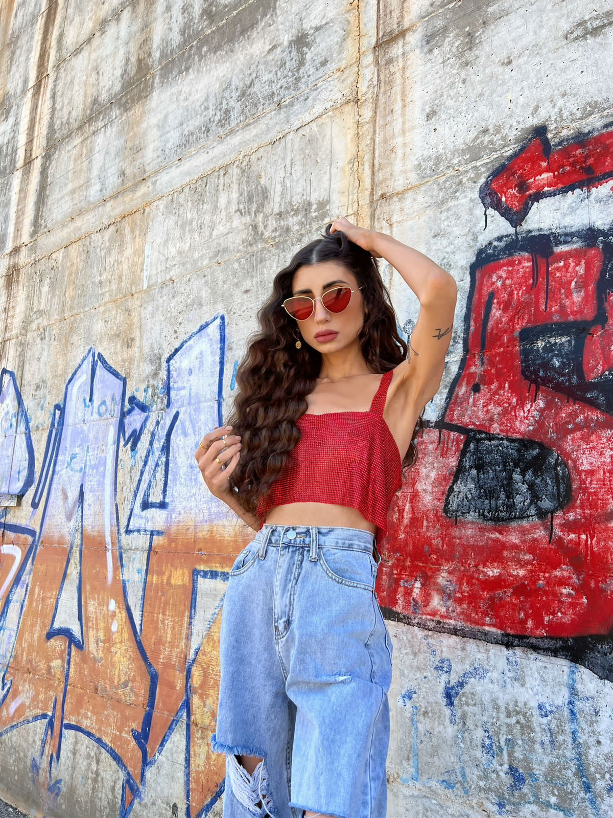 Top luxsequin rosso