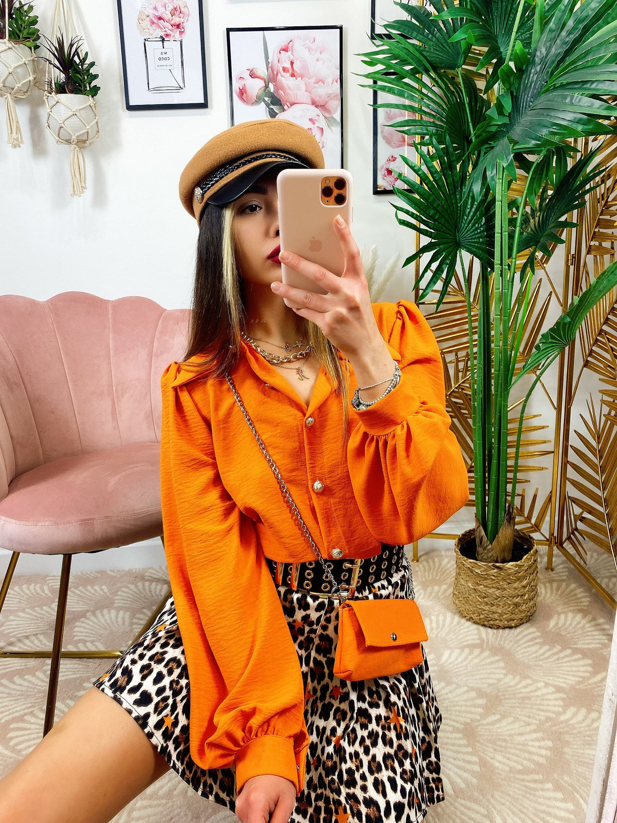 Camicia con bottoni gold arancio