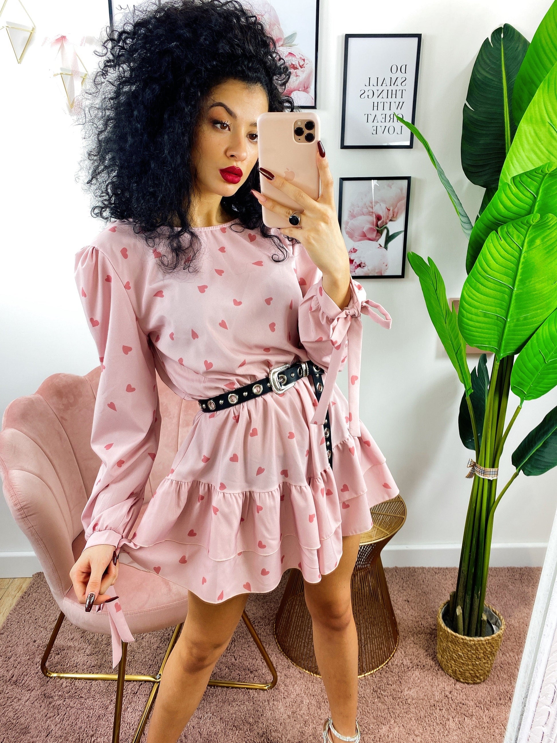Tutina a Cuori con gonna a balze Rosa