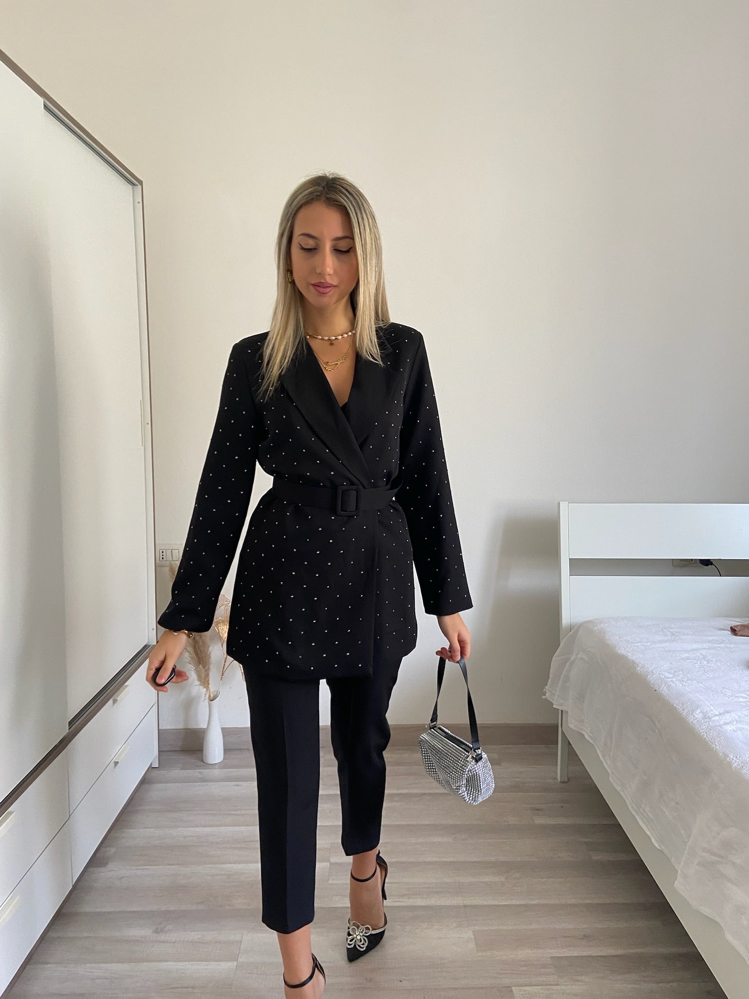 Giacca con strass nera