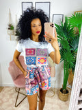 Completo etnico Short e t-shirt base Fuxia